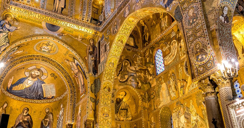 Particolare dei mosaici della cappella Palatina. Uno dei più importanti monumenti di Palermo da vedere durante la visita al capoluogo siciliano.