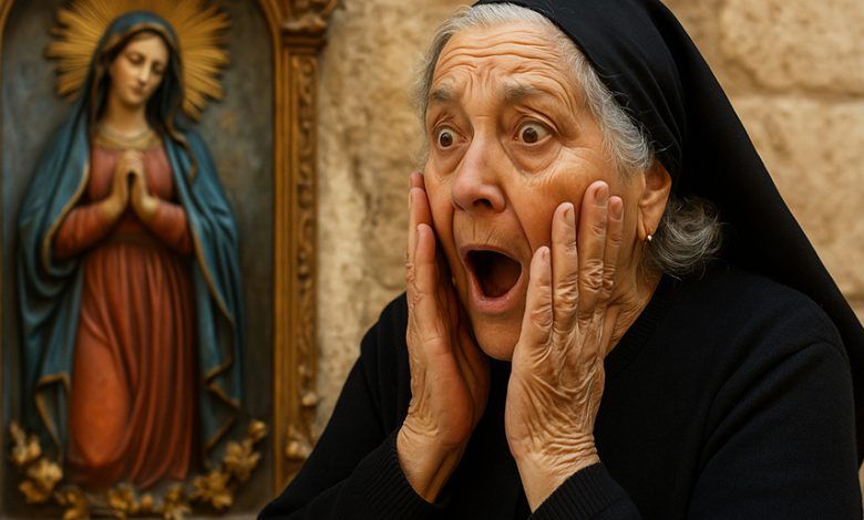 Signora anziana con espressione di stupore esclama Badda Matri