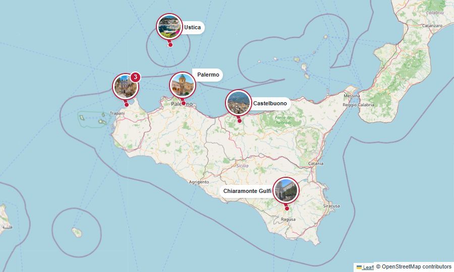 Le destinazioni delle guide di CustonaciWeb sulla mappa della Sicilia