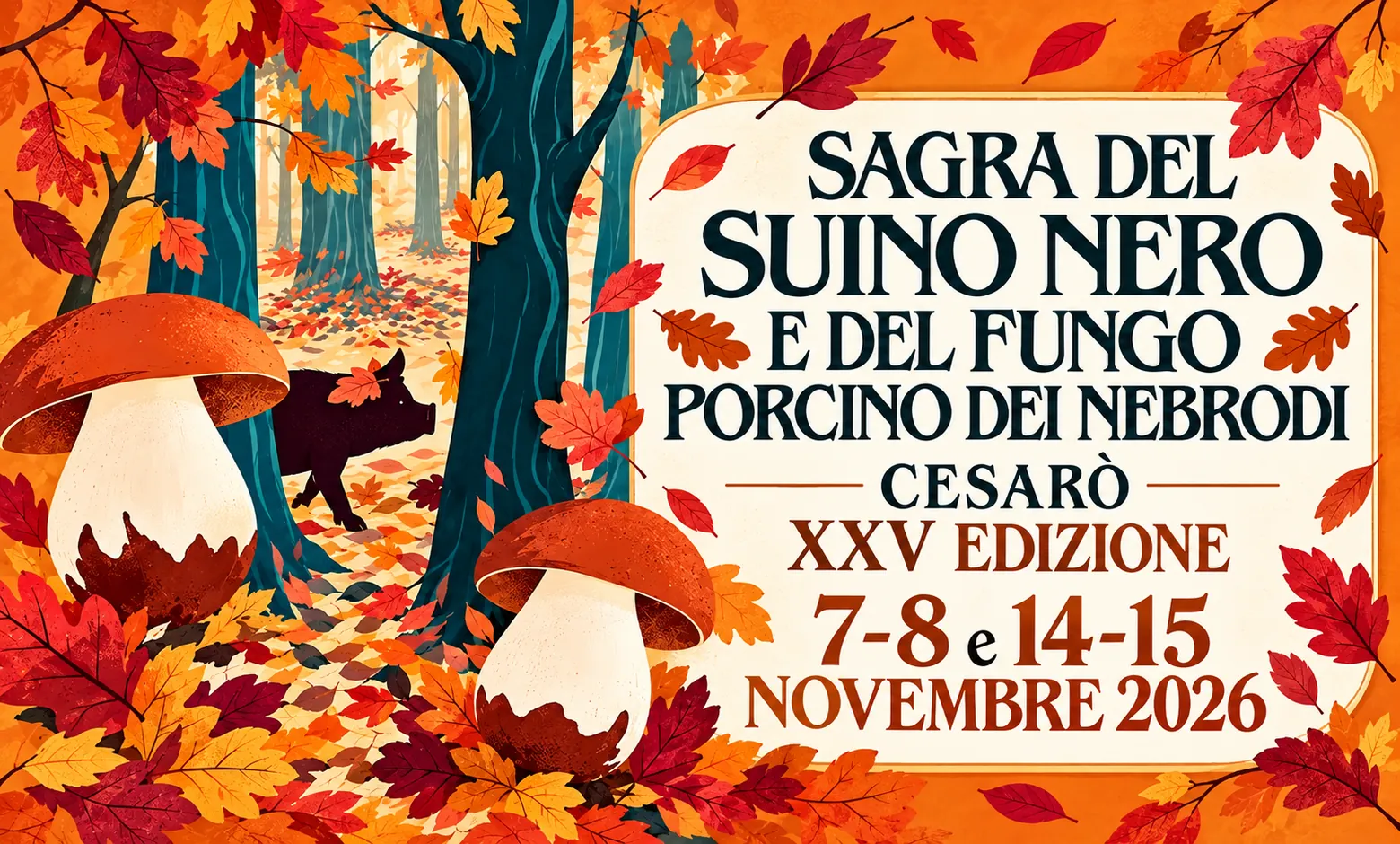 Sagra del Suino Nero e del Fungo Porcino dei Nebrodi, grafica dell’edizione 2026
