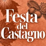 Festa del Castagno, miniatura con castagne e foglie su sfondo terracotta