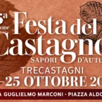 Festa del Castagno a Trecastagni 2026, grafica autunnale con castagne e foglie su fondo terracotta