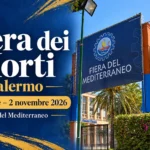 Grafica editoriale della Fiera dei Morti di Palermo 2026 con l’ingresso della Fiera del Mediterraneo