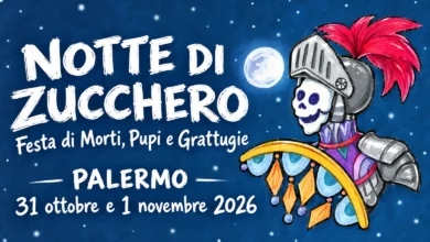 Notte di Zucchero Palermo 2026, grafica blu con pupo e date 31 ottobre e 1° novembre