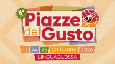 Piazze del Gusto, quinta edizione a Linguaglossa dal 23 al 25 ottobre 2026, su sfondo beige a collage
